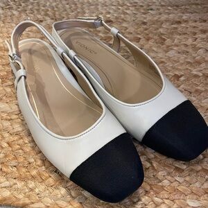 Vionic Cream and Black Slingback Flats